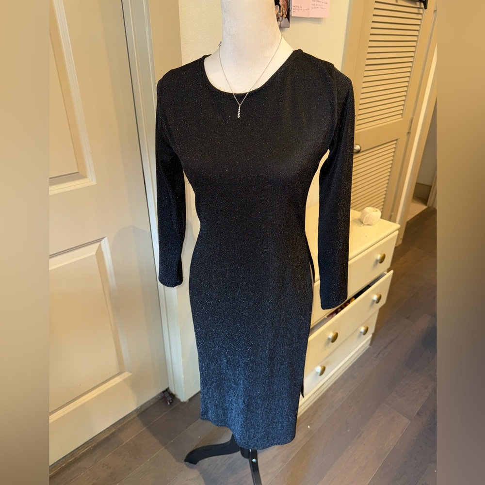 🖤 New Body Con Side Slit Sparkly Lurex  Black Dress Medium
